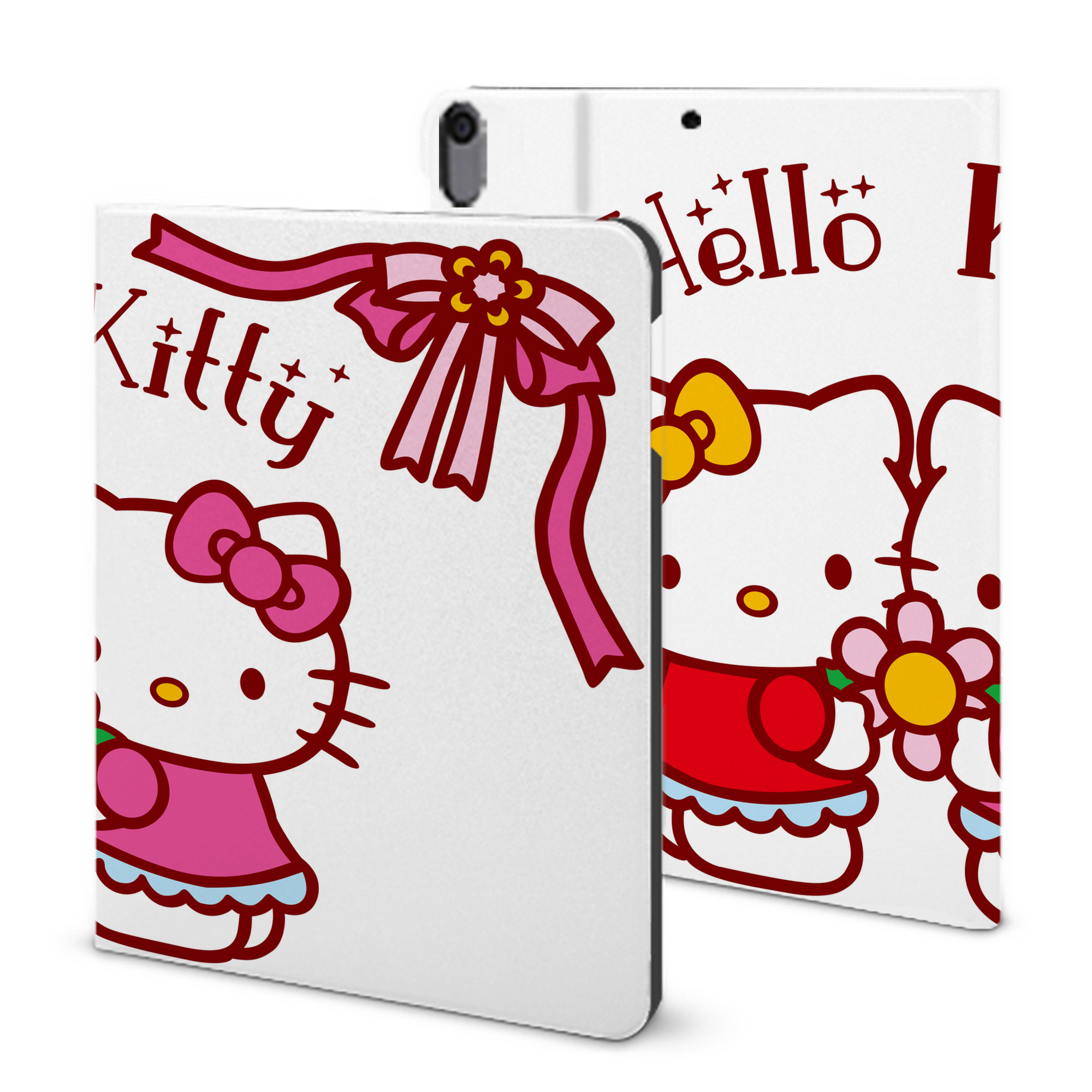 （画像用） Hello Kitty ハローキティ IPad ケース ブック型 PUレザー TPU 耐衝撃 軽量 薄型 ペン収納なし 全面保護 IPad 各モデル対応